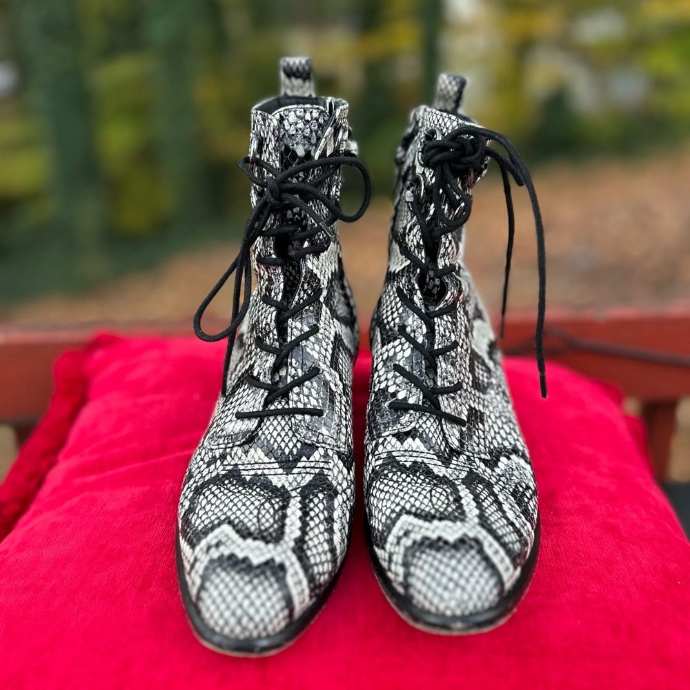 Diane Von Furstenberg Black and White Lace-Up Boots